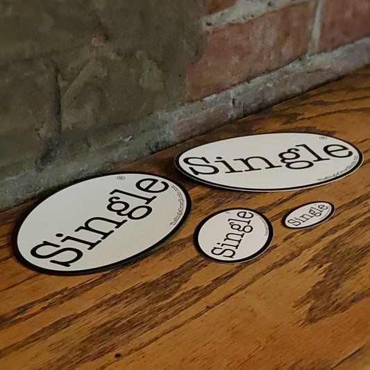 Bundle No. 2: Single® labeled small, medium and large stickers, and magnet.