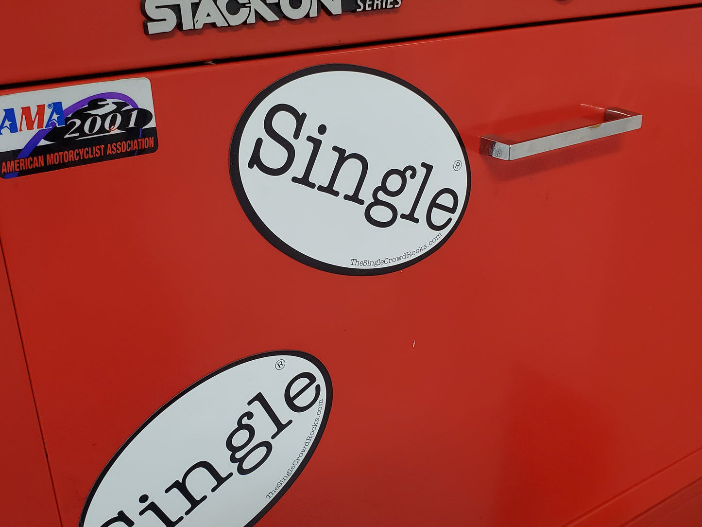 Single® labeled Magnets on a toolbox.