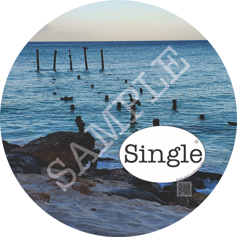 Beach Sunrise profile photo with “Single” Logo overlay