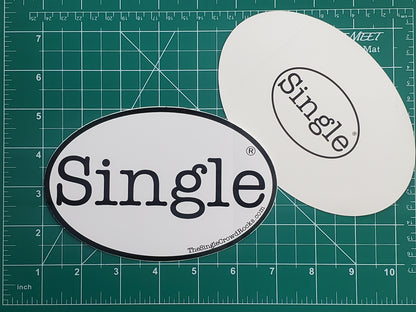 Dimensions of the Single®  labeled large size stickers. Front and rear of sticker shown.