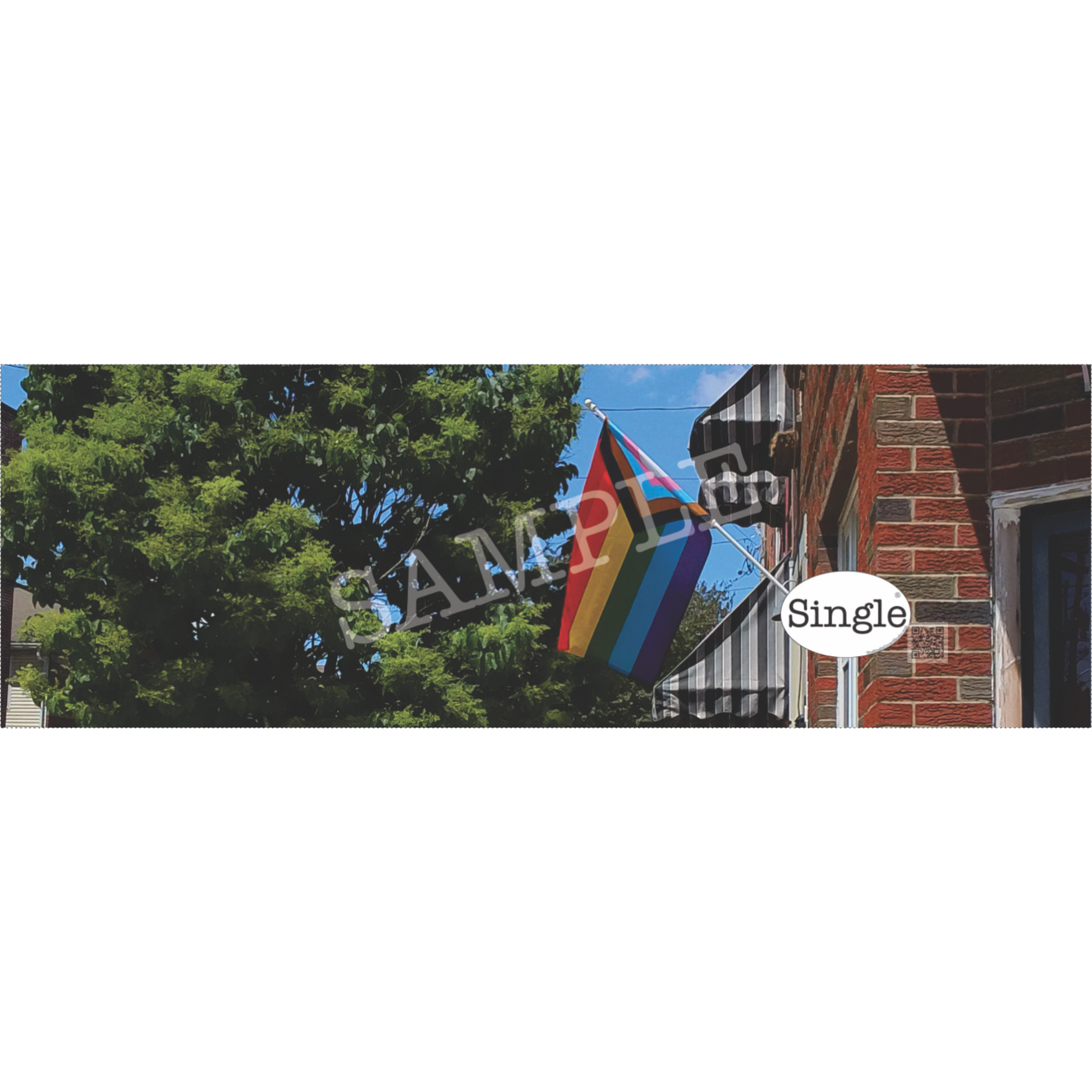LGBTQ+ Pride flag banner/cover photo with “Single®” Logo overlay “.