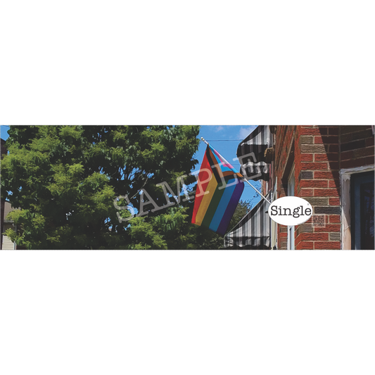 LGBTQ+ Pride flag banner/cover photo with “Single®” Logo overlay “.