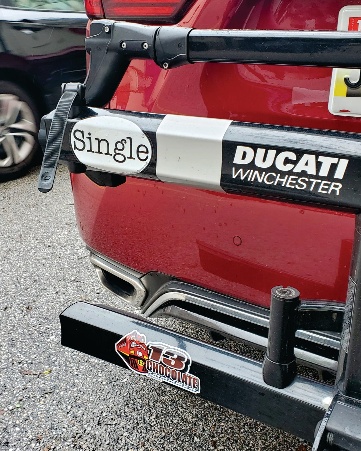 Single® labeled Large size Sticker on a Bike Rack.